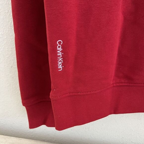 Calvin Klein Mens Sz M Chili Pepper Relaxed French Terry 1/4-Zip Logo Sweatshirt - Picture 3 of 7